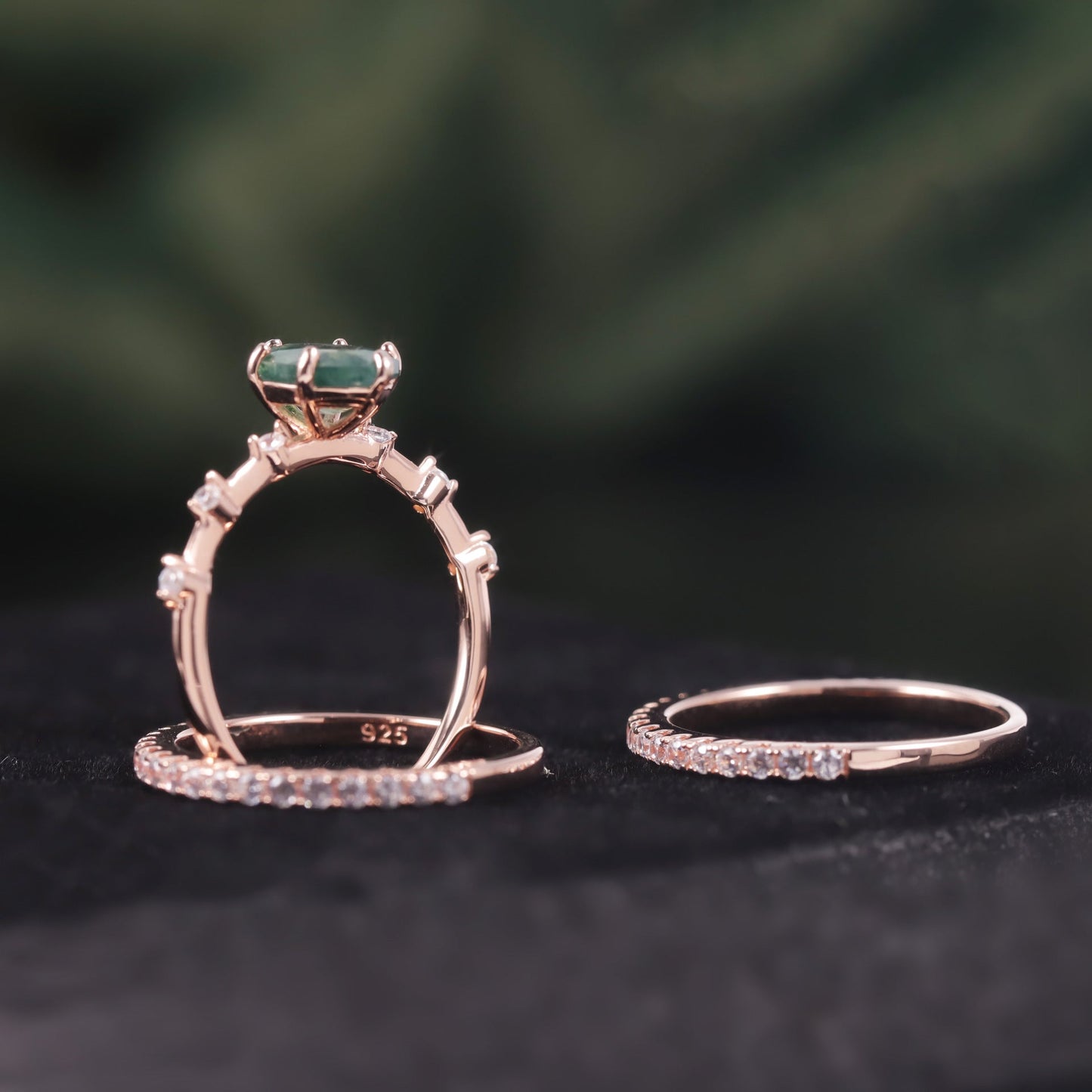 Oval Moss Agate Classic Engagement Ring