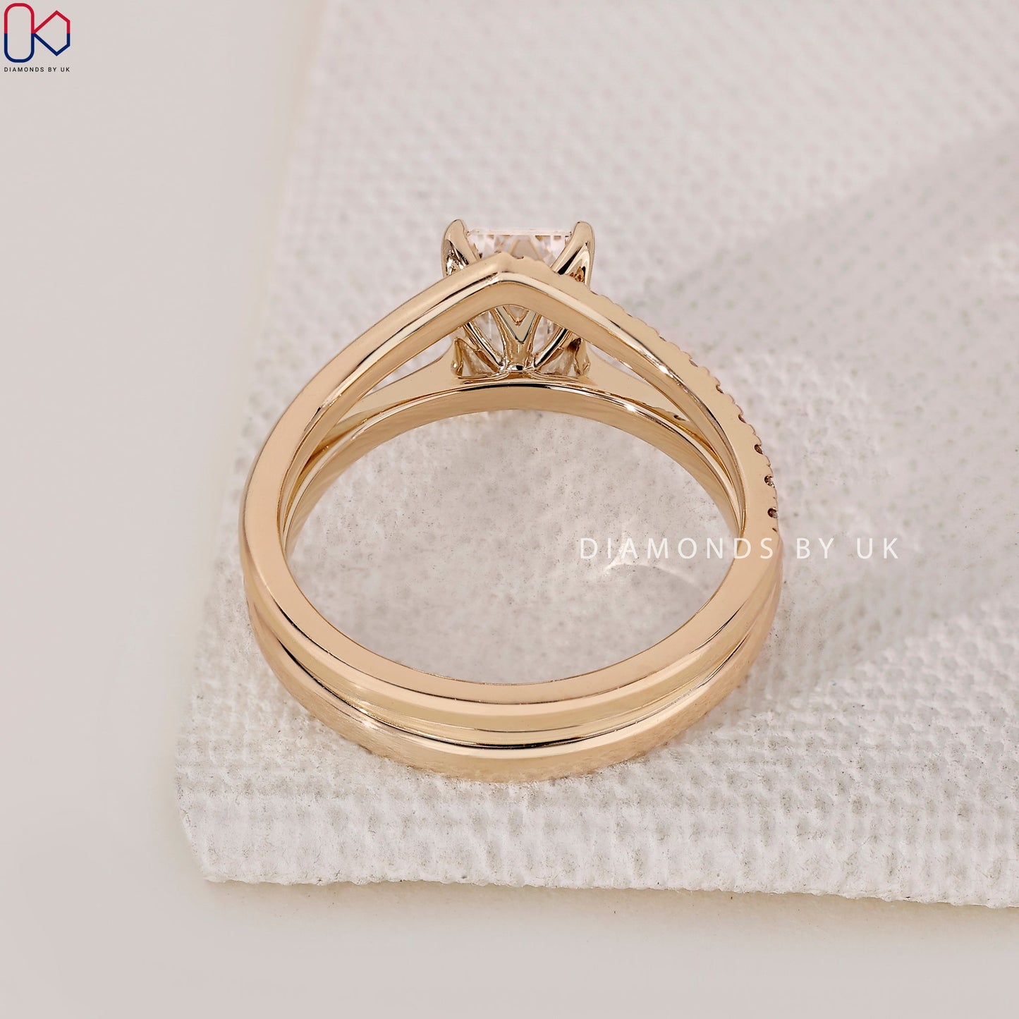 Emerald Cut Solitaire Ring with Wedding Band