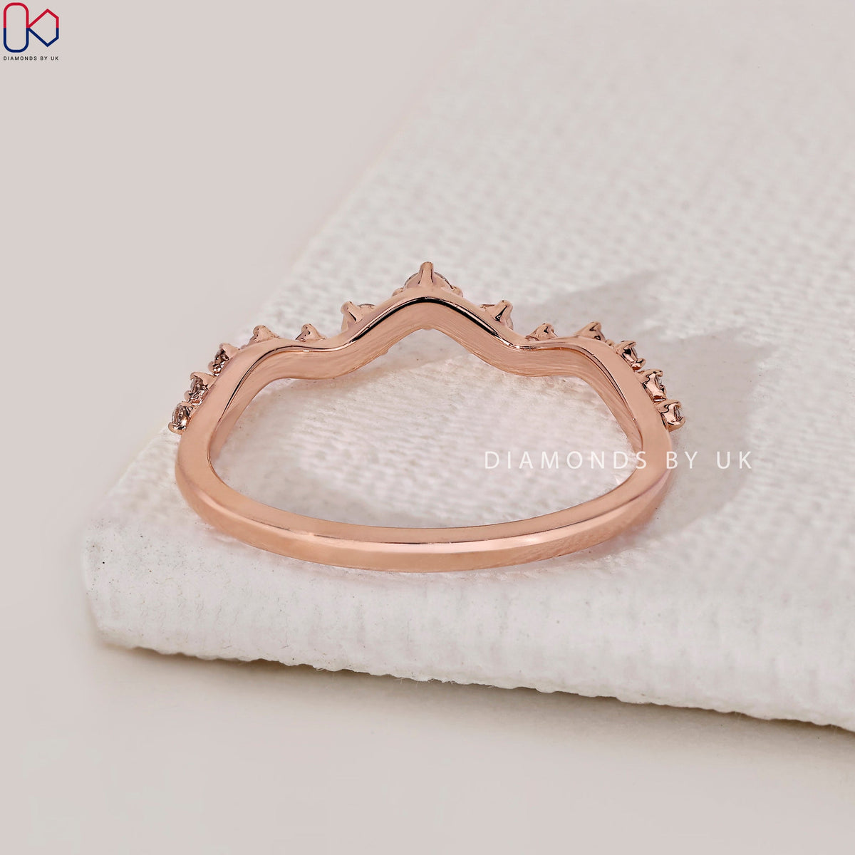 Round Cut Curved Rose Gold Wedding Band