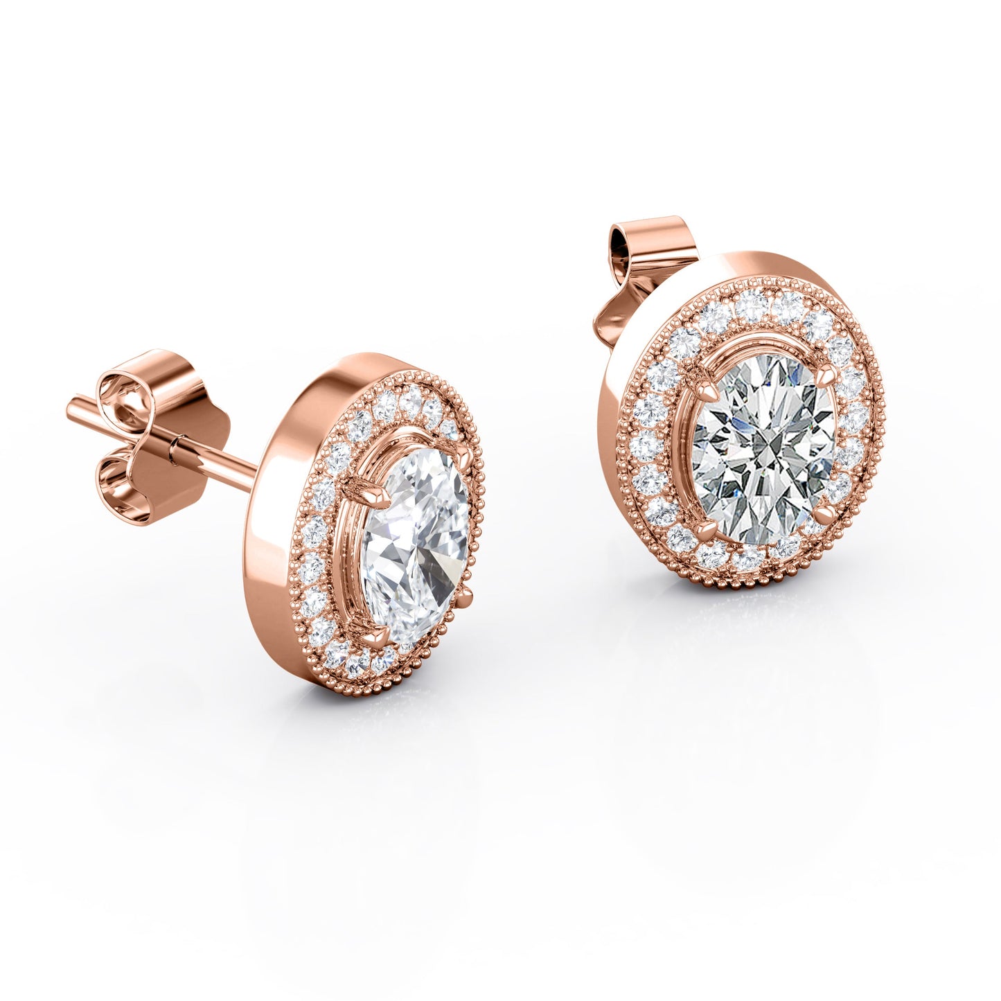 Milgrain Set Moissanite and Diamond Stud Earrings