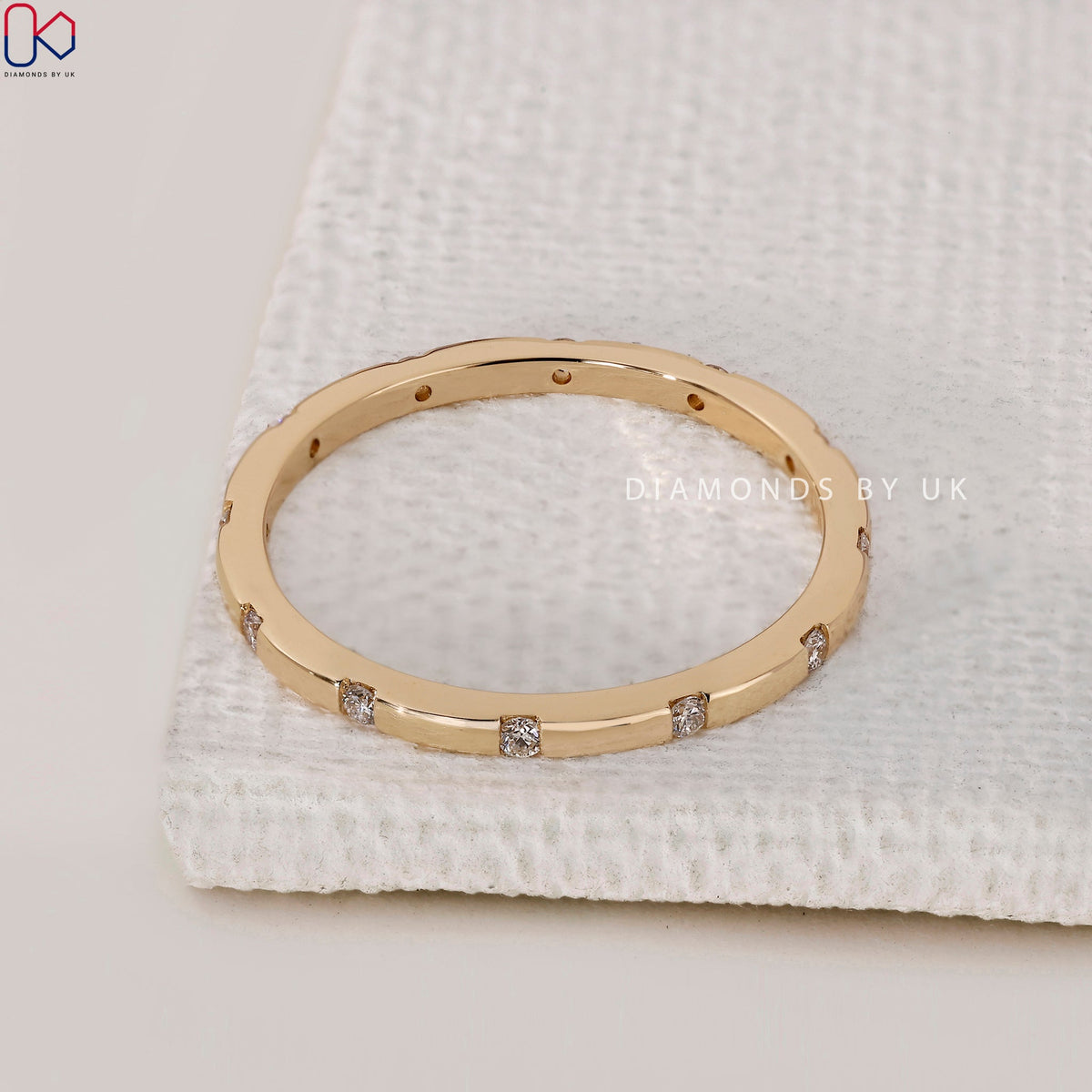 Round Diamond Wedding Band With Gypsy Setting