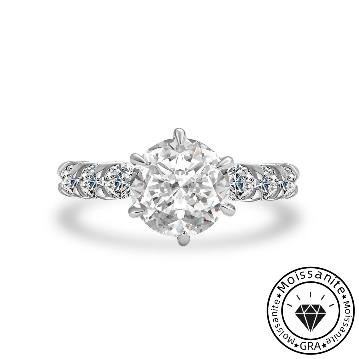 Solarii Moissanite Round Cut  925 Sterling Silver Engagement Ring