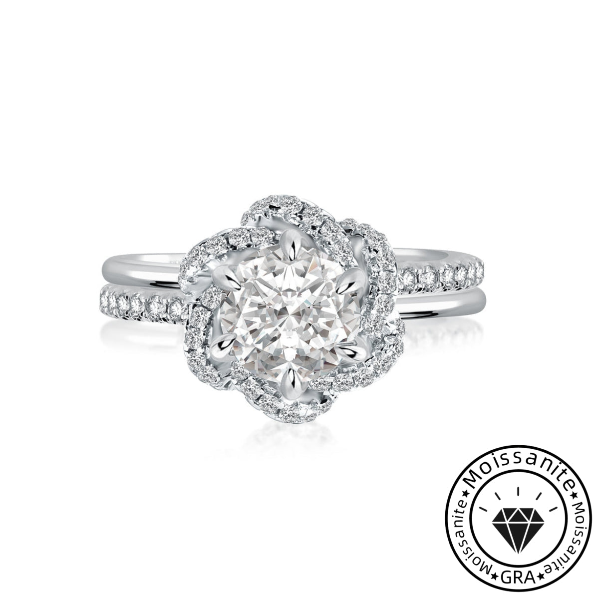 Solarii Moissanite 1.0 ct Round Cut Twist Flower Design Engagement Ring