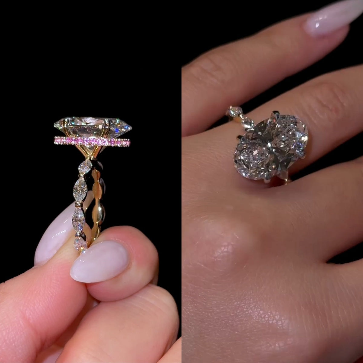 Breathtaking 5.5ct Oval Cut Marquise Bubble Band & Pink Halo Engagement Ring In Sterling Silver