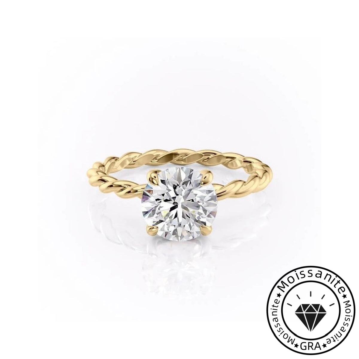 Shapely Solarii Moissanite 2.0ct Round Cut 925 Sterling Silver Twist Design Engagement Ring
