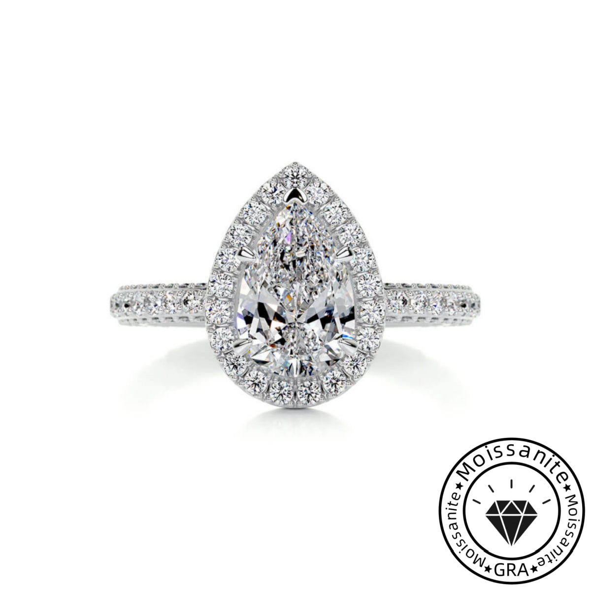 Orchestral Solarii Moissanite 2.0ct Pear Cut 925 Sterling Silver Pave Engagement Ring