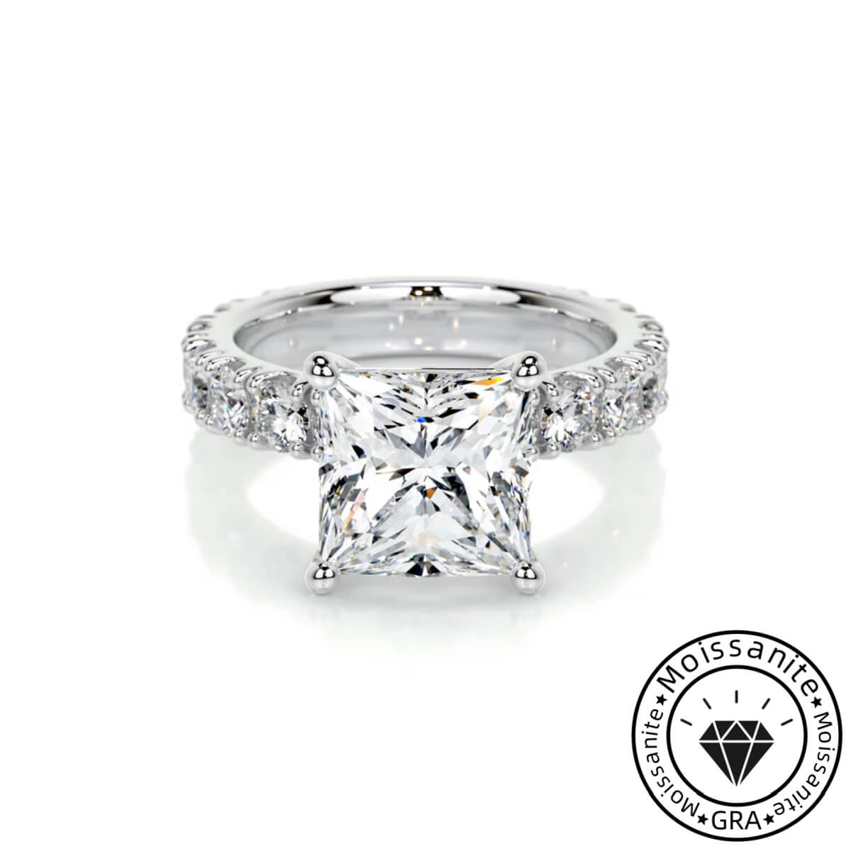 Sumptuous Solarii Moissanite 6.0ct Princess Cut 925 Sterling Silver Pave Engagement Ring