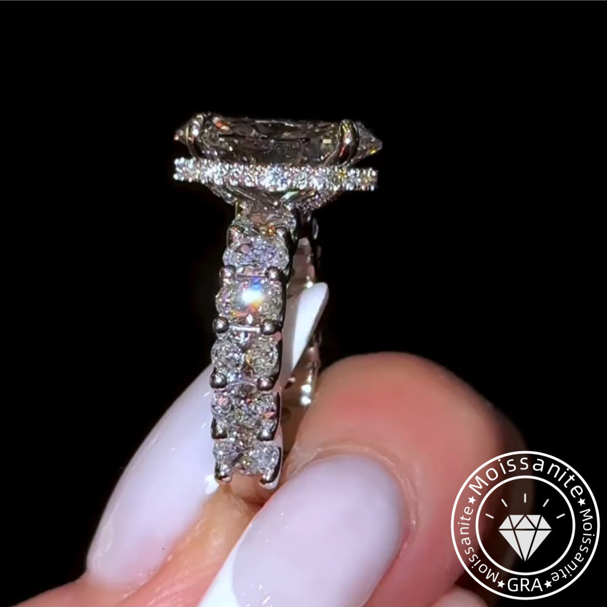 Silken Hidden Halo Oval Cut 8.0ct Engagement Ring In Sterling Silver