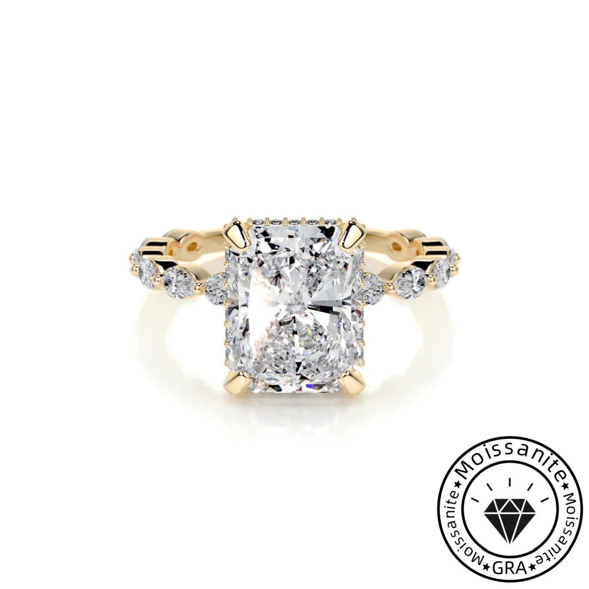 Regal Solarii Moissanite 4.0ct Radiant Cut 925 Sterling Silver Pave Engagement Ring