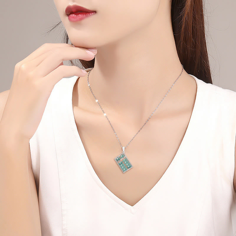 Fortune Jewel Natural Jade Abacus Pattern Abundance Titanium Steel Chain Necklace Pendant