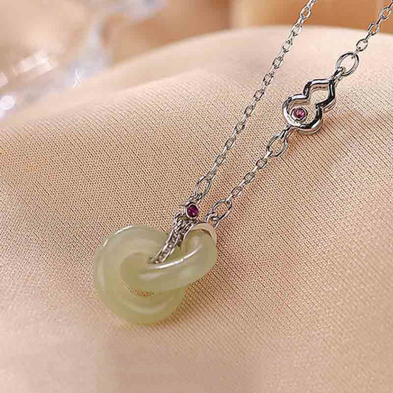 Fortune Jewel 925 Sterling Silver Round Jade Luck Prosperity Necklace Chain Pendant