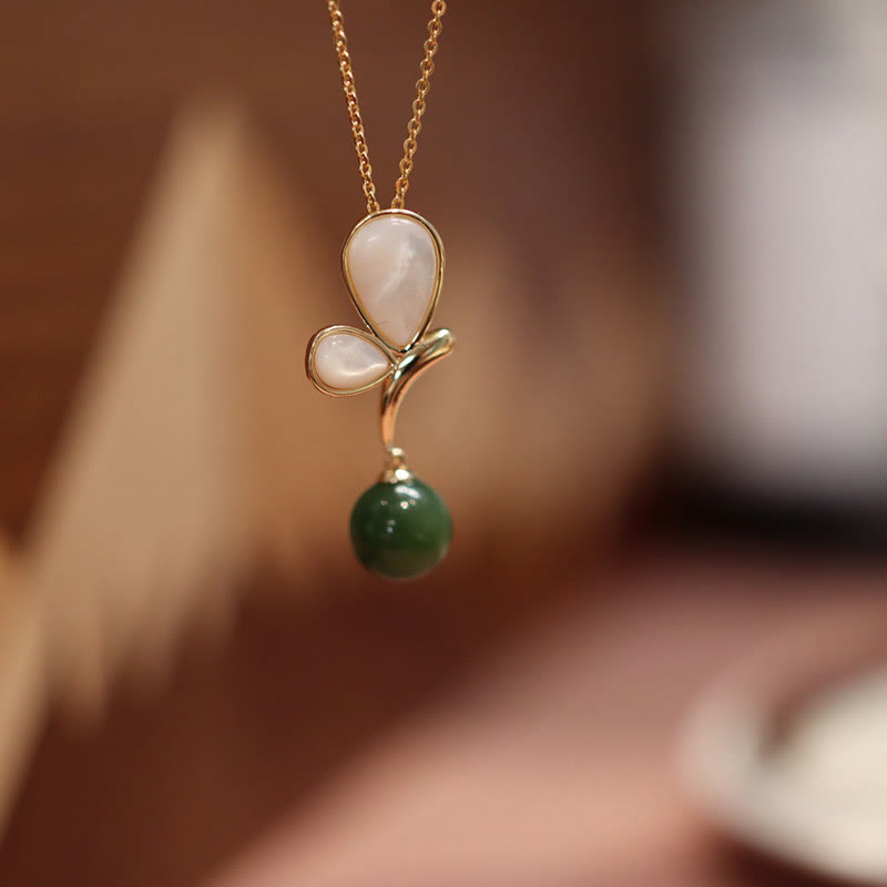 Fortune Jewel Natural Butterfly Tridacna Stone Cyan Jade Copper Plated Gold Calm Necklace Pendant Ring Earrings Set