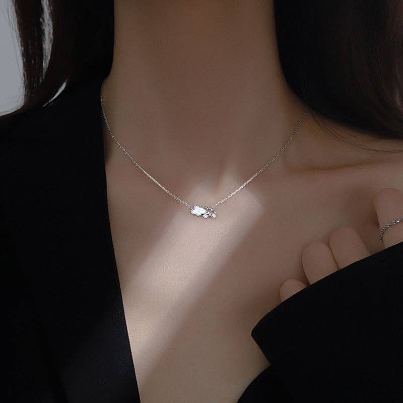 Mother Of Pearl Cloud Rain Necklace in 925 Sterling Silver: Gold