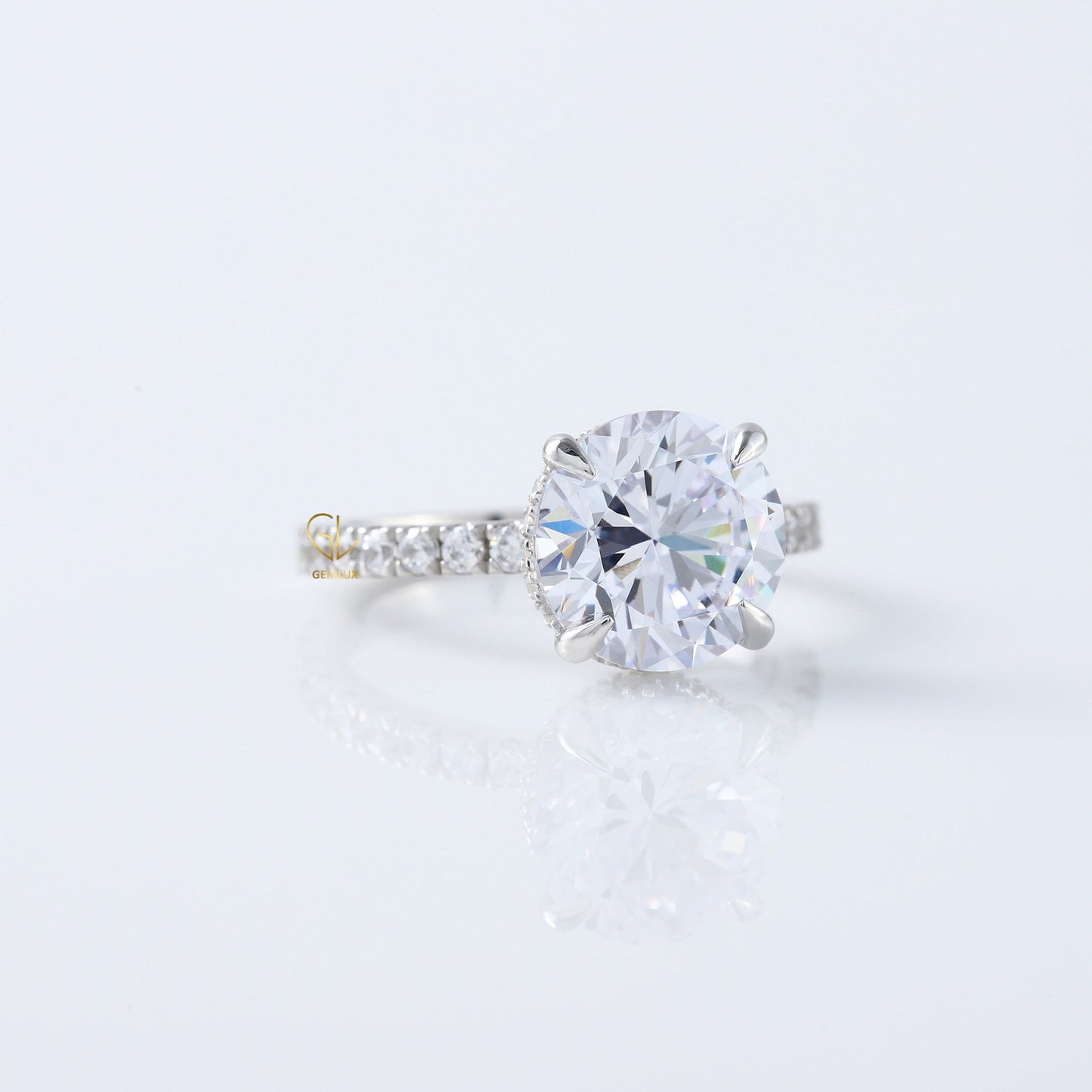 4ct Round Cut Lab Grown Diamond Accent Ring - Hidden Halo