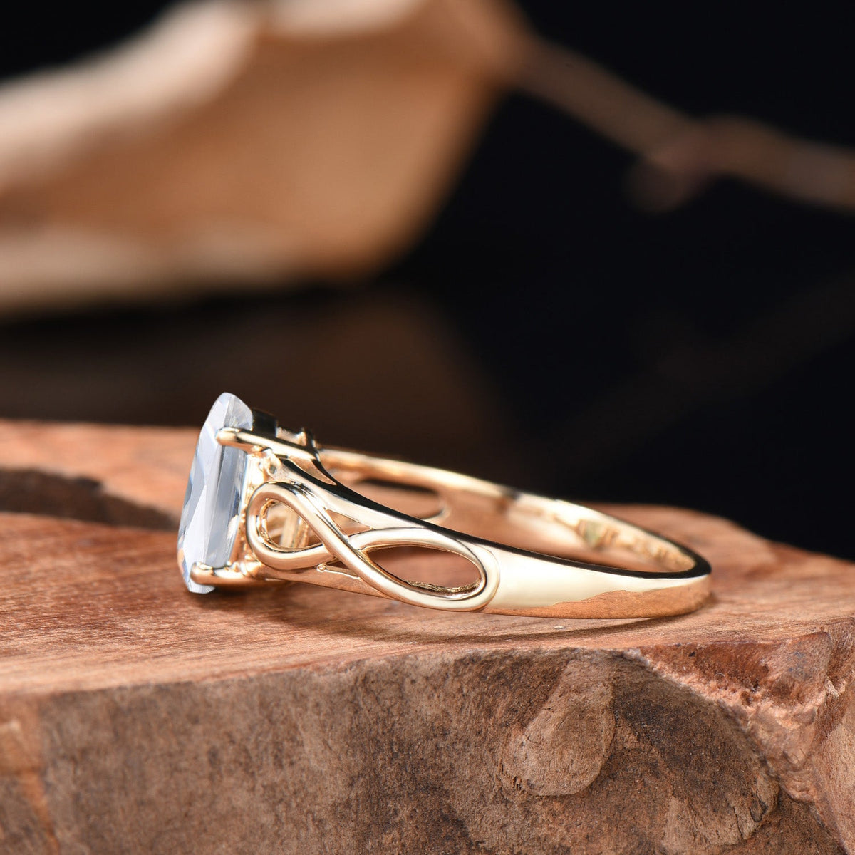 2ct Radiant Cut Cut Moissanite Engagement Ring, Infinite Love 14k Yellow Gold Band