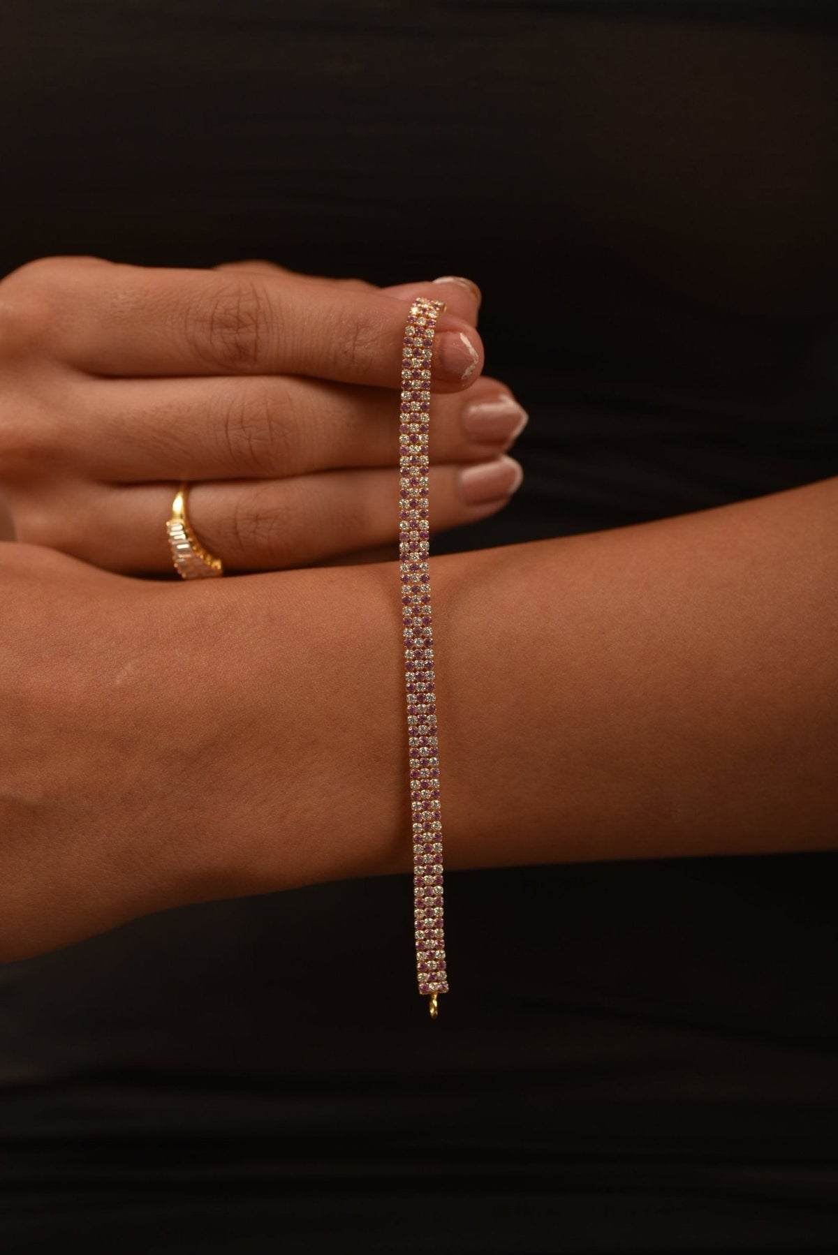 5 Carat Natural Pink Sapphire & Lab Grown Diamond Three Row Alternate Tennis Bracelet