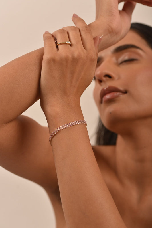 5 Carat Natural Pink Sapphire & Lab Grown Diamond Three Row Alternate Tennis Bracelet
