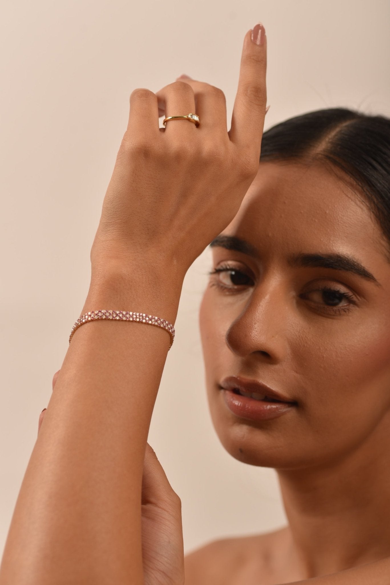 5 Carat Natural Pink Sapphire & Lab Grown Diamond Three Row Alternate Tennis Bracelet