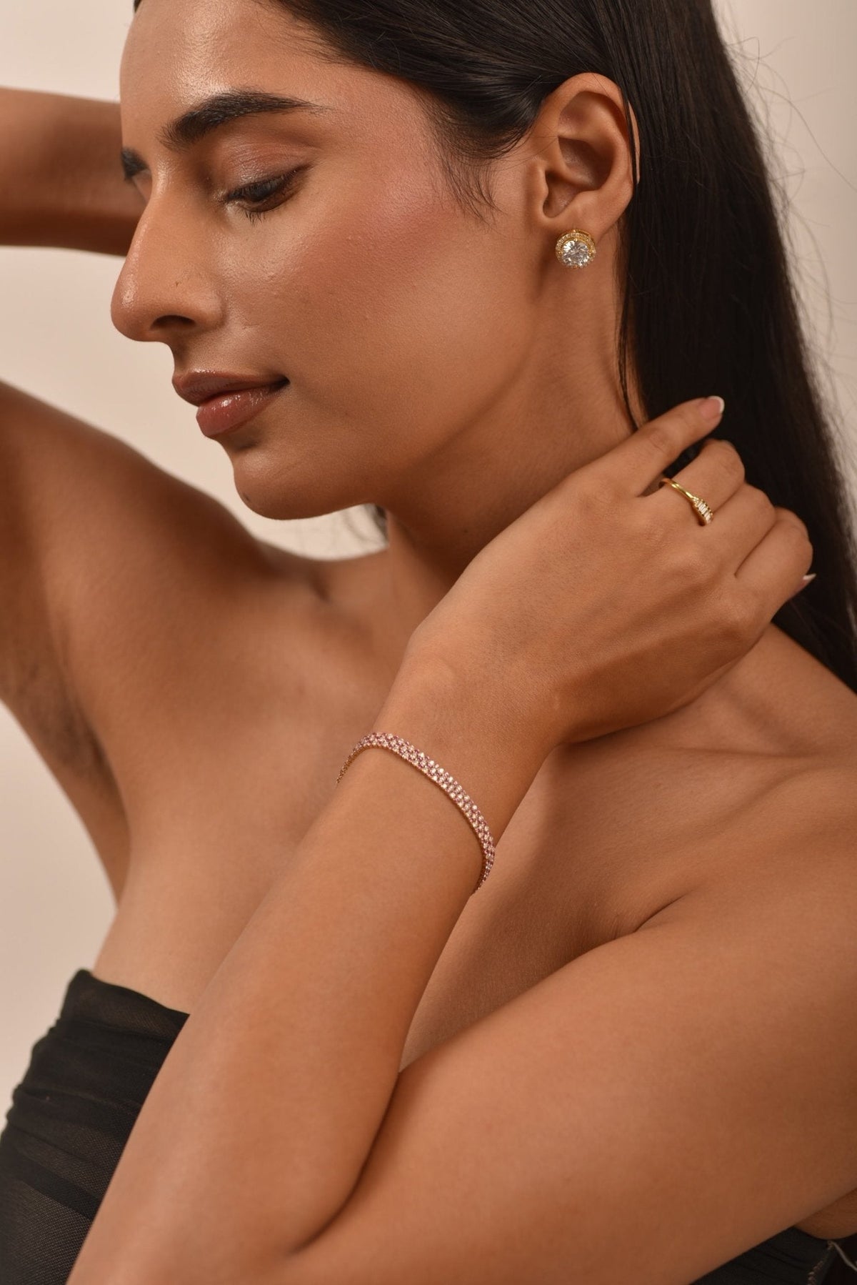 5 Carat Natural Pink Sapphire & Lab Grown Diamond Three Row Alternate Tennis Bracelet