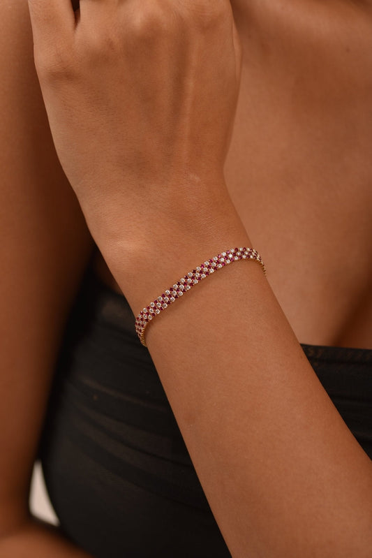 5 Carat Natural Ruby & Diamond Alternate Three Row Tennis Bracelet