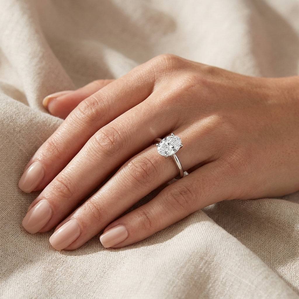 5 Carat Oval Lab Grown Diamond Engagement Ring | 14K White Gold