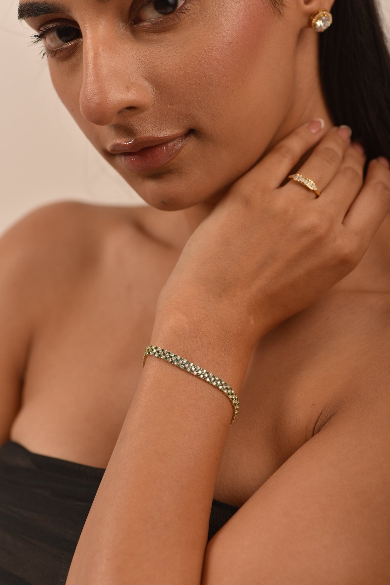 5 Carat Three Row Natural Emerald & Lab Grown Diamond Alternate Tennis Bracelet