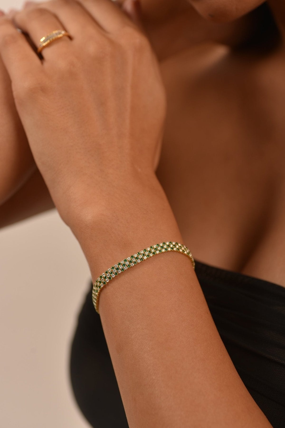 5 Carat Three Row Natural Emerald & Lab Grown Diamond Alternate Tennis Bracelet