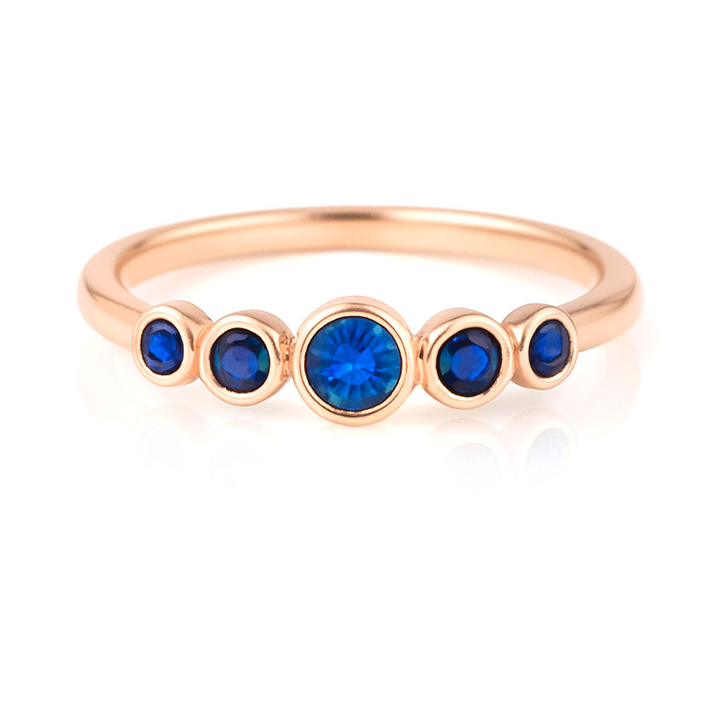 Fiona Band - Graduated Blue or White Sapphire Five Bezel Stacking Anniversary Ring