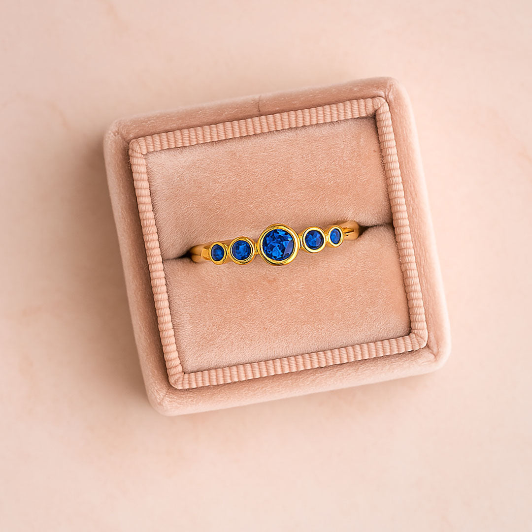 Fiona Band - Graduated Blue or White Sapphire Five Bezel Stacking Anniversary Ring