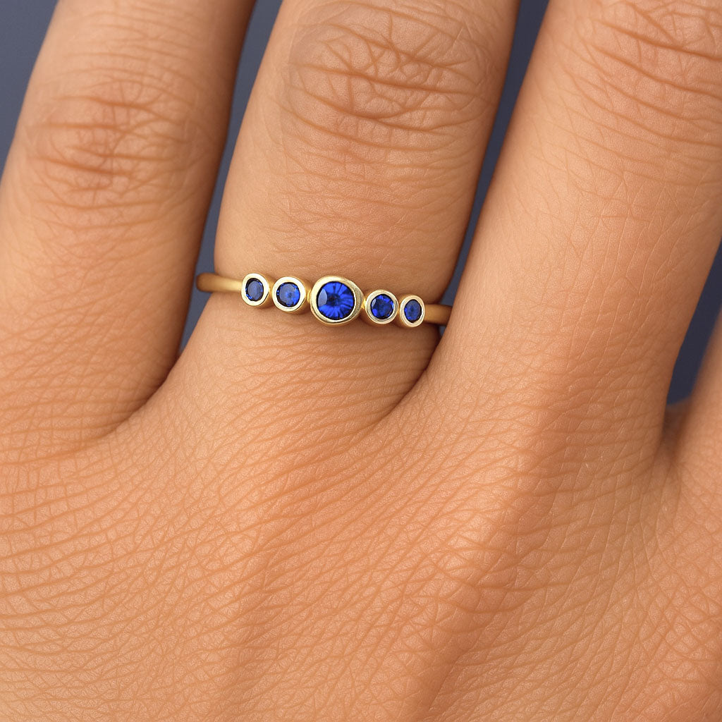 Fiona Band - Graduated Blue or White Sapphire Five Bezel Stacking Anniversary Ring