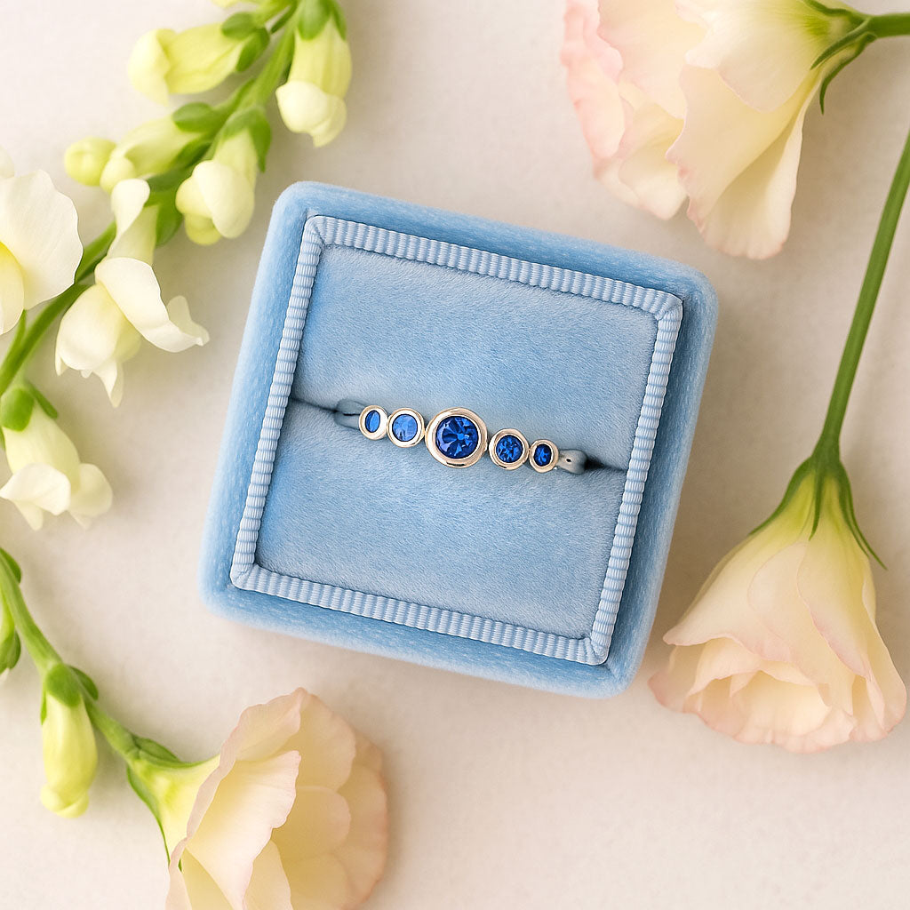 Fiona Band - Graduated Blue or White Sapphire Five Bezel Stacking Anniversary Ring