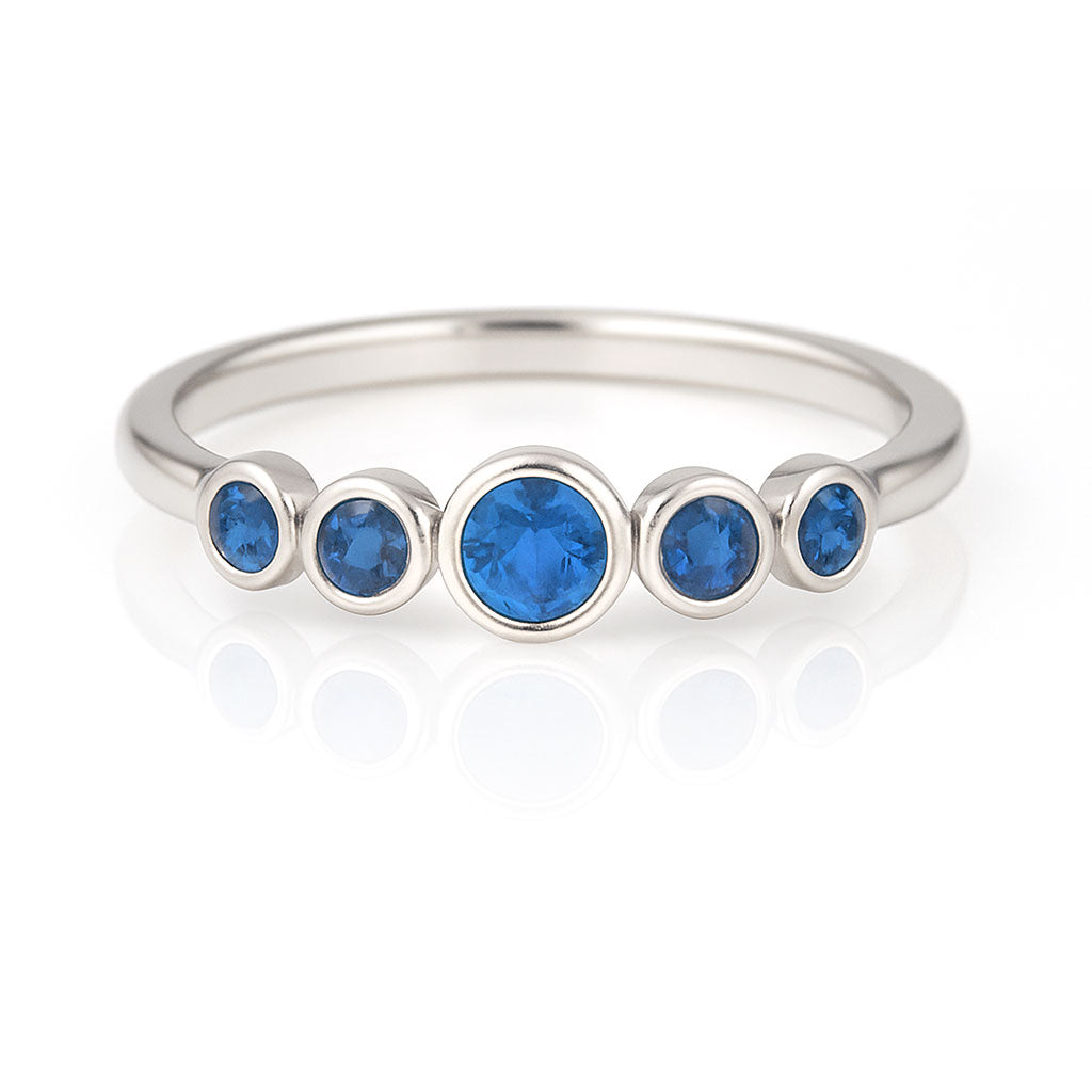 Fiona Band - Graduated Blue or White Sapphire Five Bezel Stacking Anniversary Ring