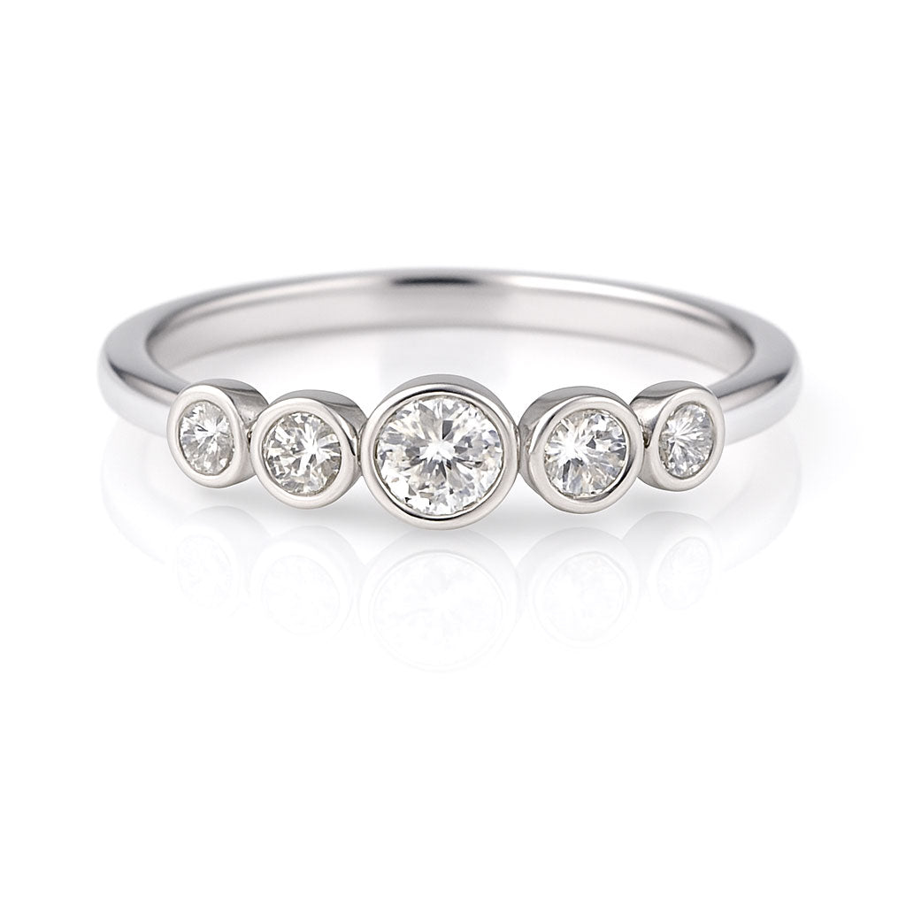 Fiona Band - Graduated Blue or White Sapphire Five Bezel Stacking Anniversary Ring