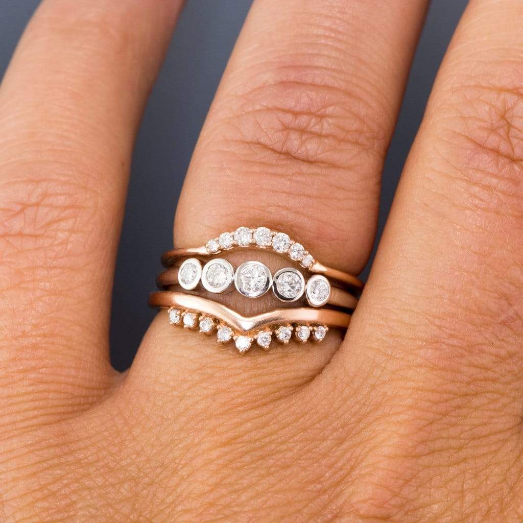 Fiona Band - Graduated Blue or White Sapphire Five Bezel Stacking Anniversary Ring