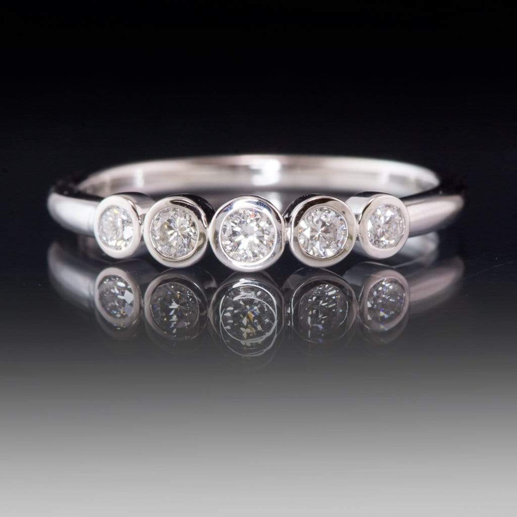 Fiona Band - Graduated Blue or White Sapphire Five Bezel Stacking Anniversary Ring