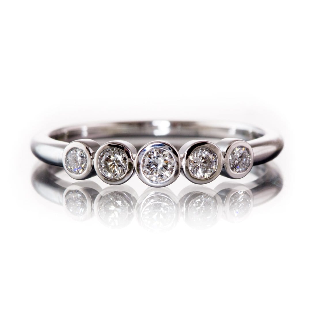 Fiona Band - Graduated Blue or White Sapphire Five Bezel Stacking Anniversary Ring