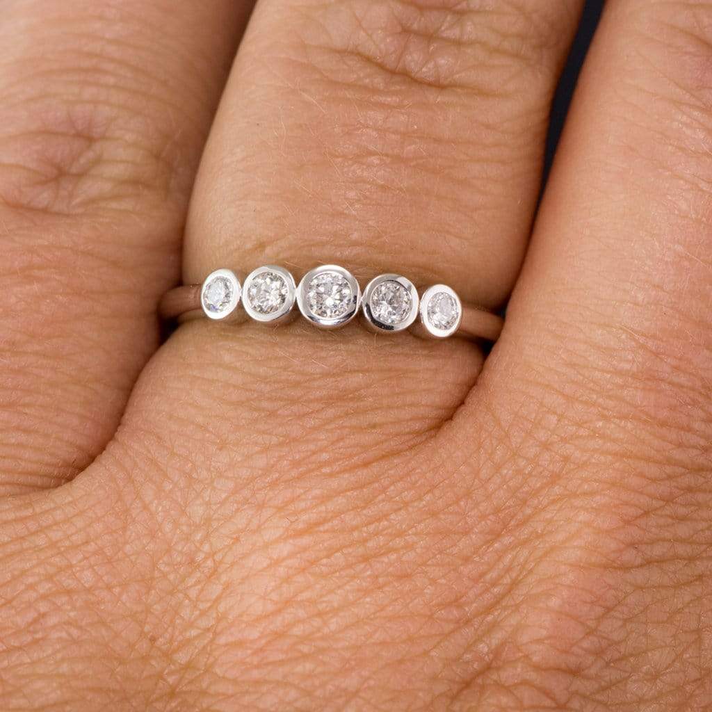 Fiona Band - Graduated Blue or White Sapphire Five Bezel Stacking Anniversary Ring