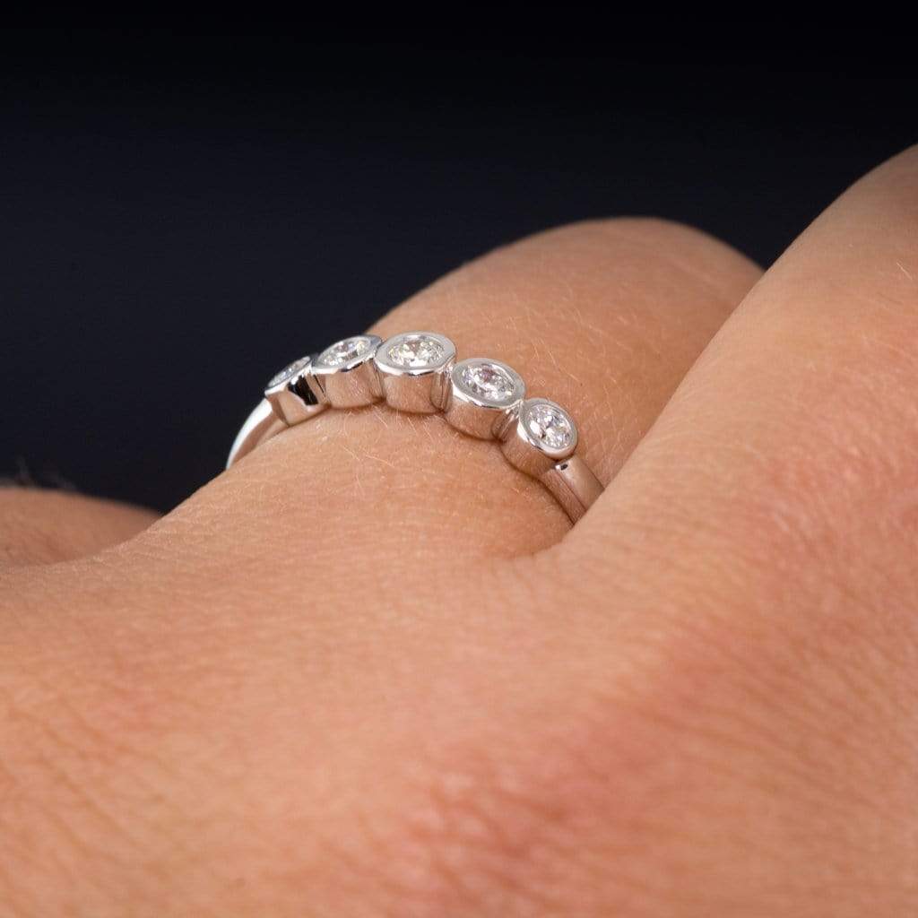 Fiona Band - Graduated Blue or White Sapphire Five Bezel Stacking Anniversary Ring