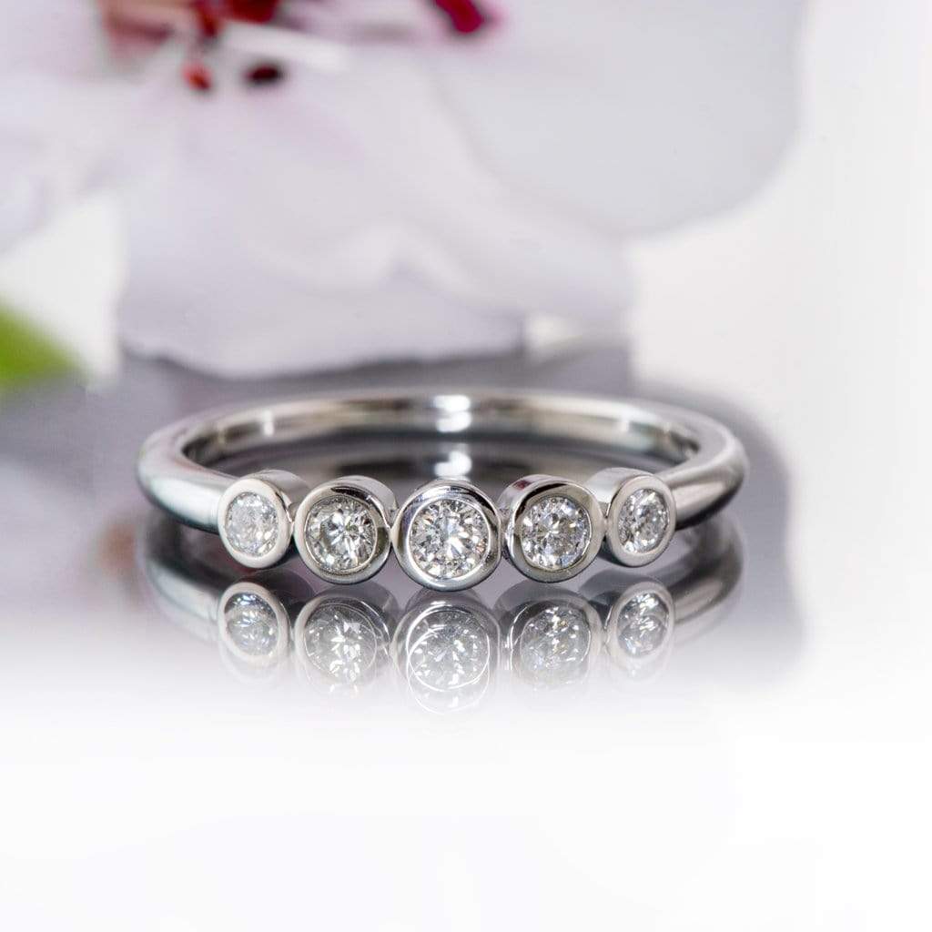 Fiona Band - Graduated Blue or White Sapphire Five Bezel Stacking Anniversary Ring