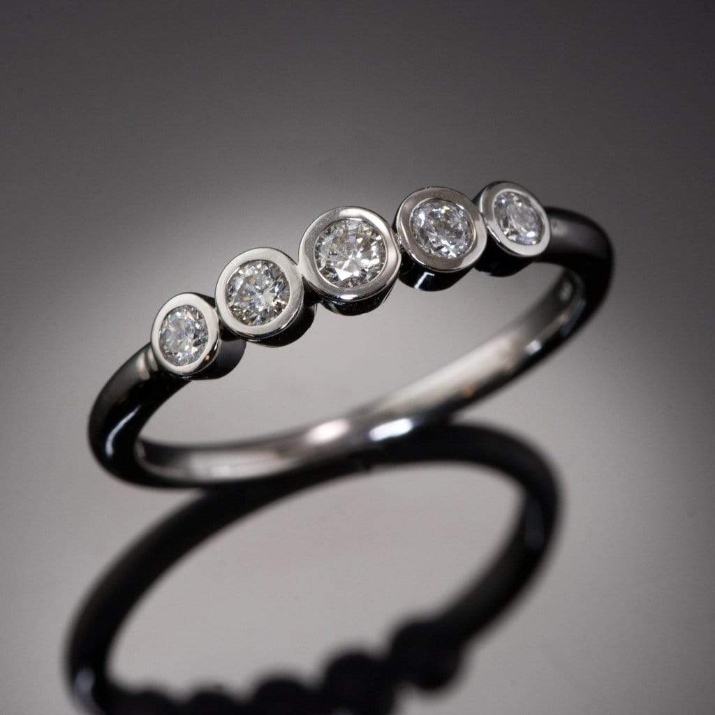 Fiona Band - Graduated Blue or White Sapphire Five Bezel Stacking Anniversary Ring