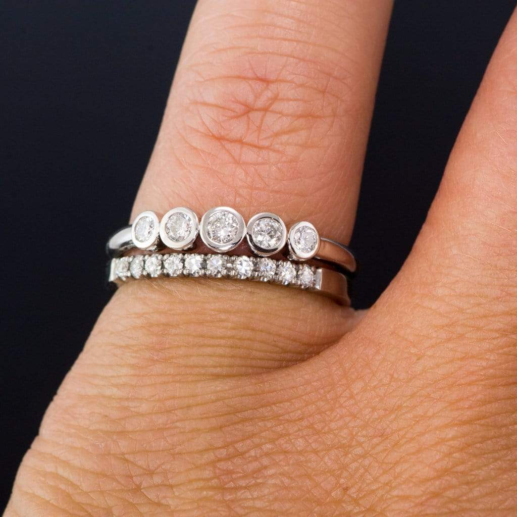 Fiona Band - Graduated Blue or White Sapphire Five Bezel Stacking Anniversary Ring