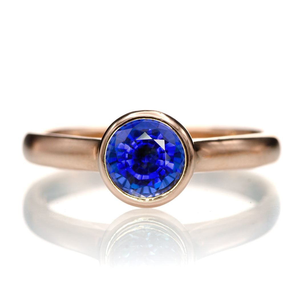 Round Blue Sapphire Olivia Bezel Set Solitaire Cathedral Engagement Ring