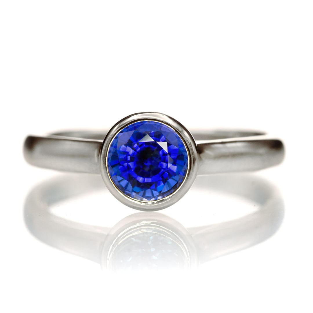 Round Blue Sapphire Olivia Bezel Set Solitaire Cathedral Engagement Ring
