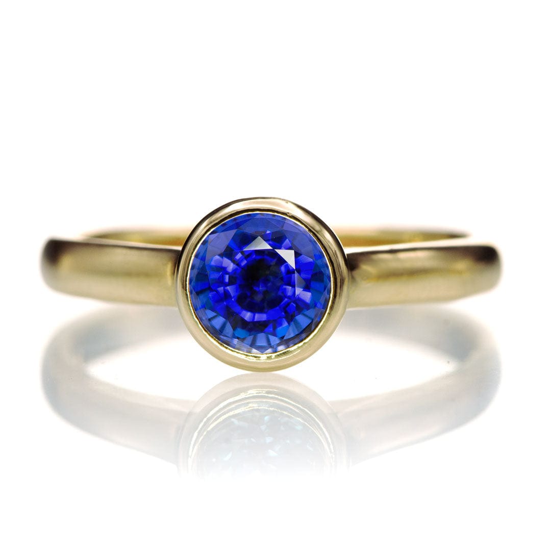 Round Blue Sapphire Olivia Bezel Set Solitaire Cathedral Engagement Ring