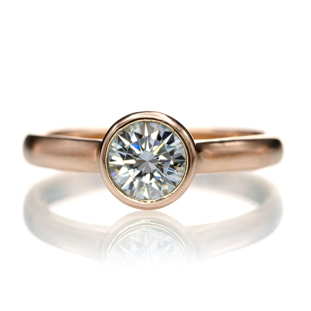Olivia Ring - Round Moissanite Full Bezel Cathedral Band Solitaire Engagement Ring