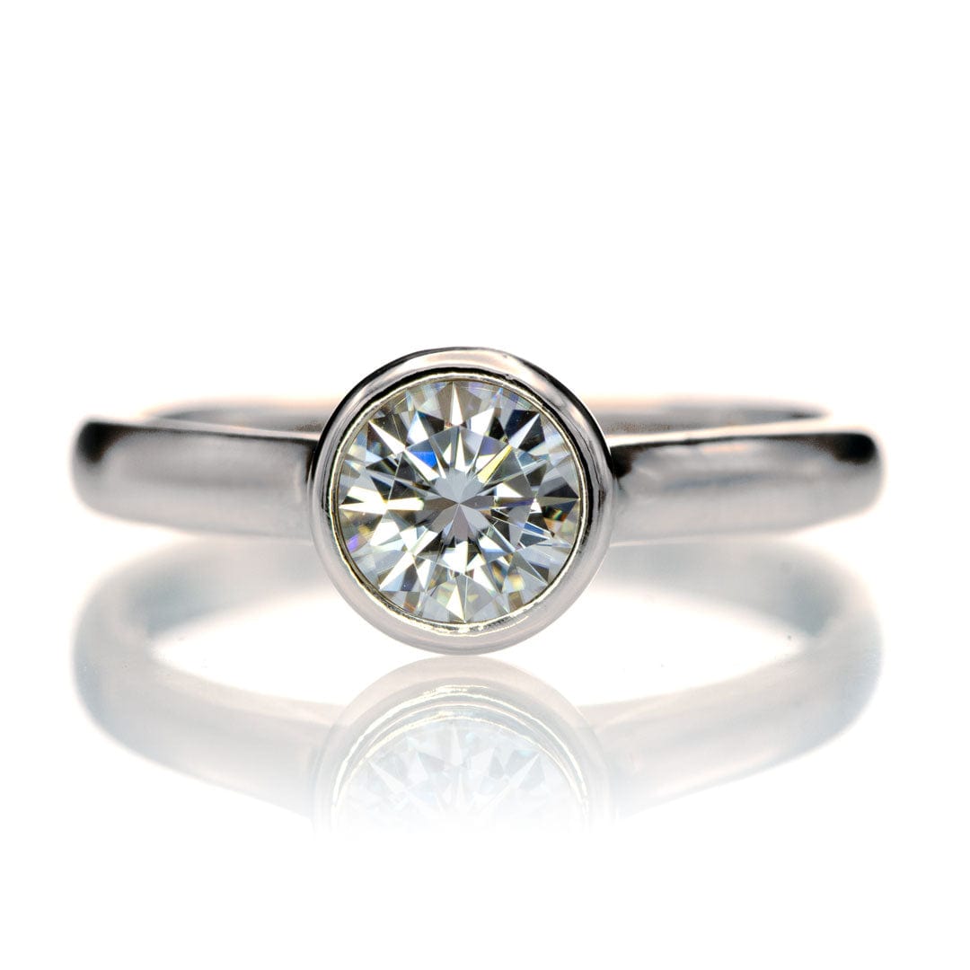 Olivia Ring - Round Moissanite Full Bezel Cathedral Band Solitaire Engagement Ring