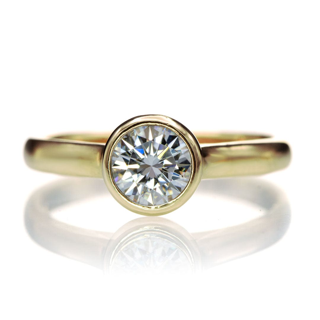 Olivia Ring - Round Moissanite Full Bezel Cathedral Band Solitaire Engagement Ring