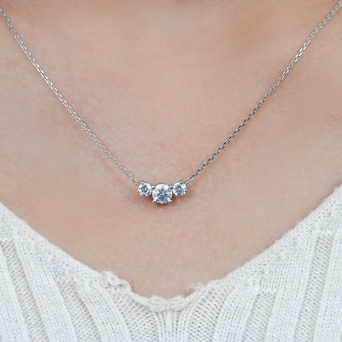 1 Carat Lab Diamond Round Cut Three Stones Necklace