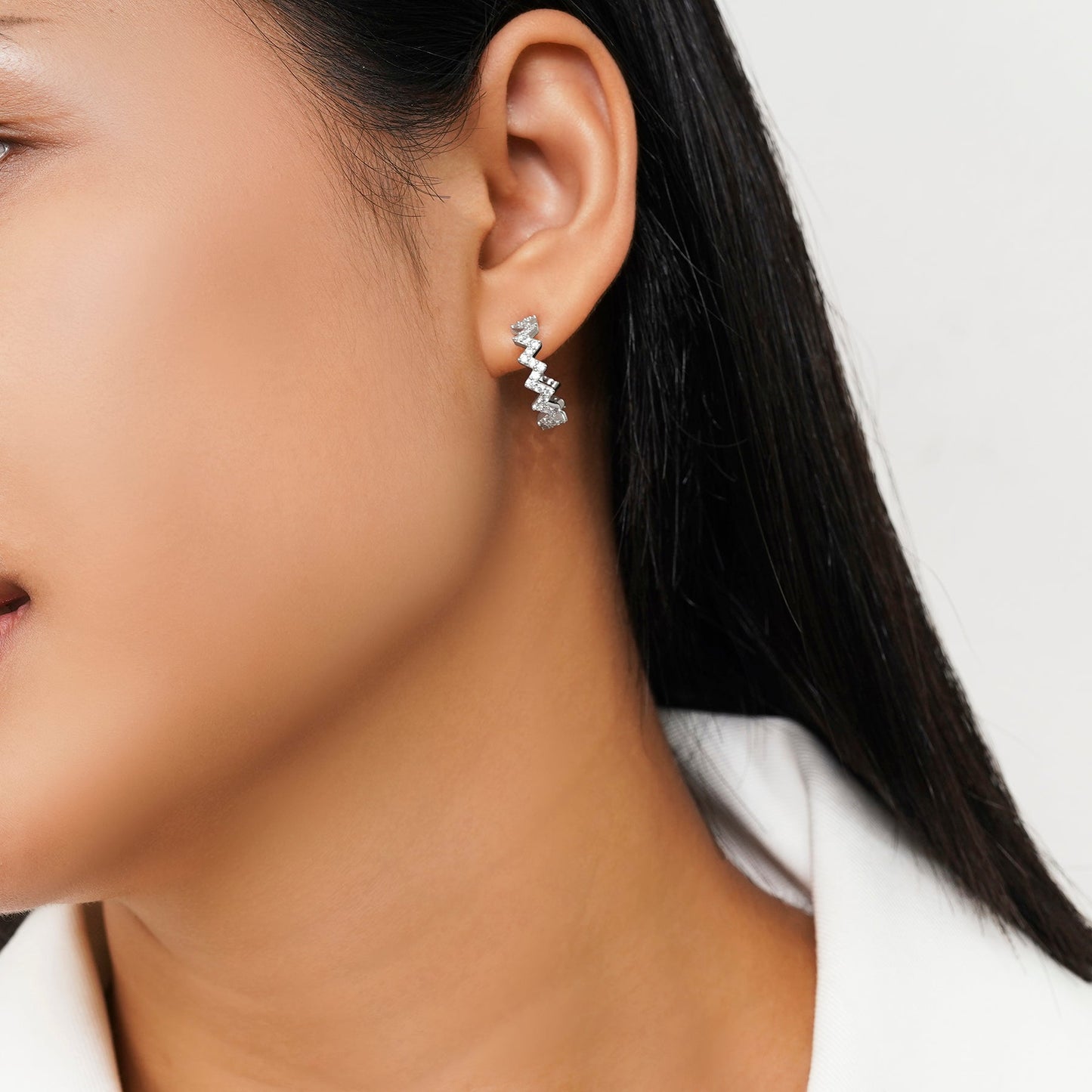 Modern Zigzag Crystal Hoop Earrings – Modern Stud Hoops