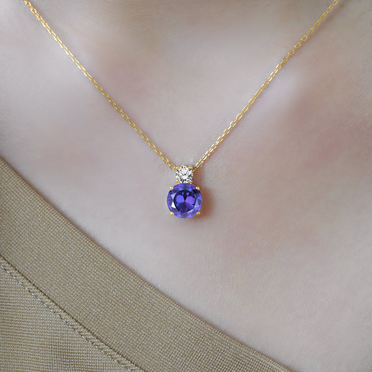 3.75 Carat Birthstone Dangling Round Cut Necklace